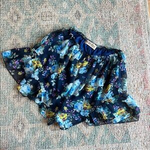 Floral Sheer Skort with Blue and Yellow Flowers